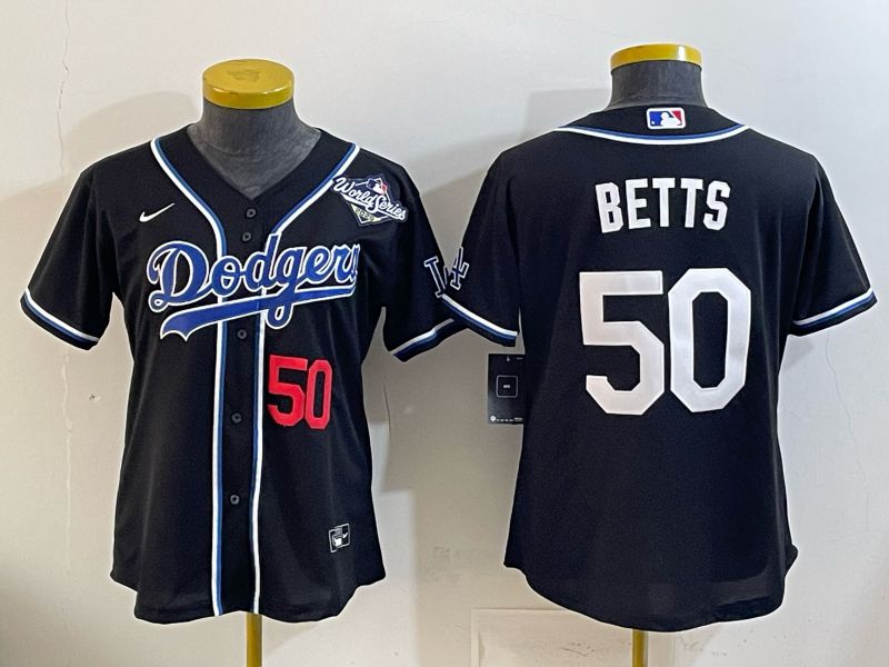 Women Nike 2026 Los Angeles Dodgers #50 Betts Black Game MLB Jersey 06